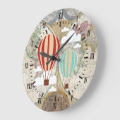 Vintage Hot Air Balloons Antique World Map Large Clock | Zazzle