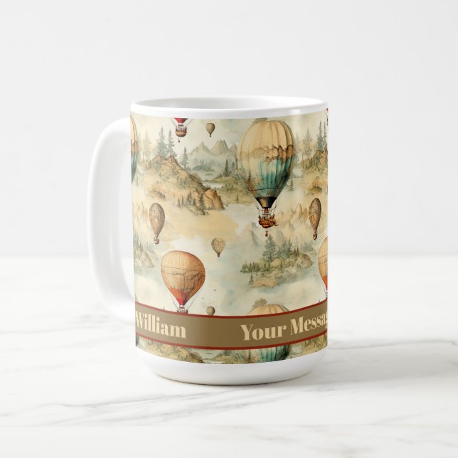 Vintage Hot Air Balloons Art Personalized  Coffee Mug (Front Left)