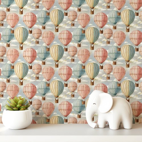 Custom Wallpaper 8 Vintage Hot Air Balloons In Pastel Sky Wallpaper