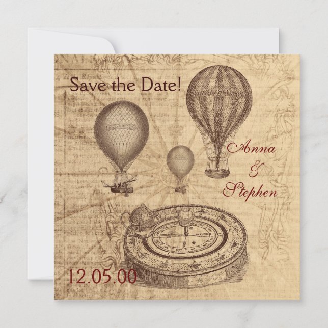 Vintage hot air balloons Save the Date (Front)