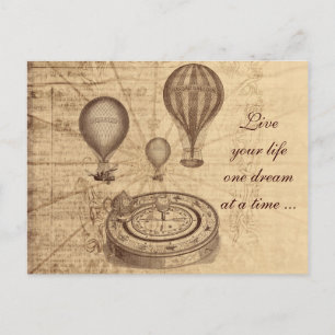 Vintage hot air balloons - steampunk postcard