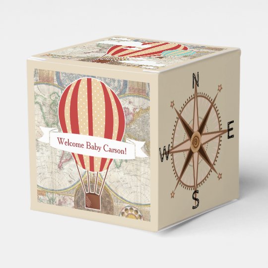 Vintage Hot Air Balloons World Map Baby Shower Favor Box Zazzle Com