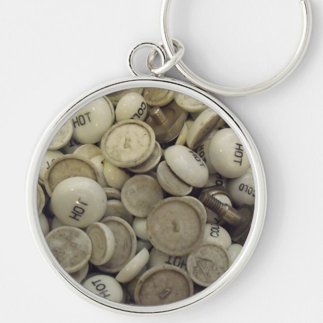 Vintage Hot and Cold Porcelain Knobs Keychain (Front)