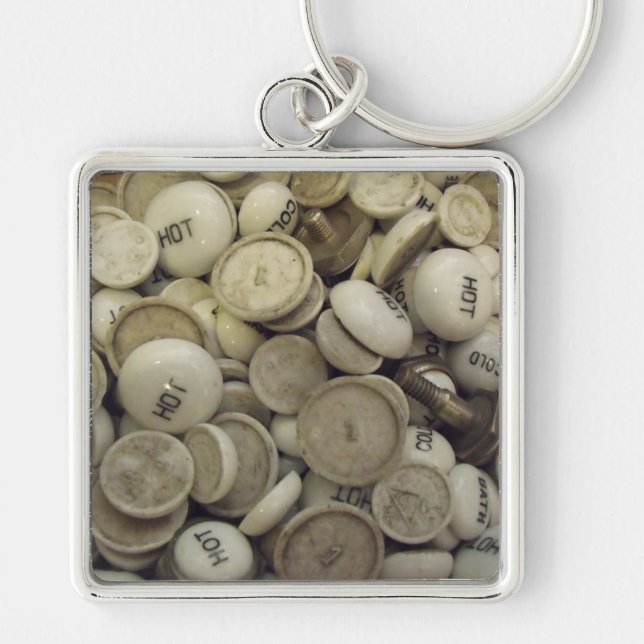 Vintage Hot and Cold Porcelain Knobs Keychain (Front)