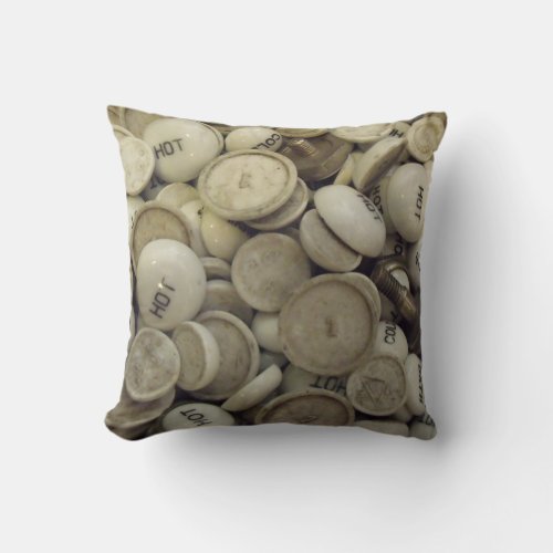 Vintage Hot and Cold Porcelain Knobs Throw Pillow