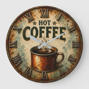 Vintage Hot Coffee Rustic Farmhouse Kitchen  Large Clock