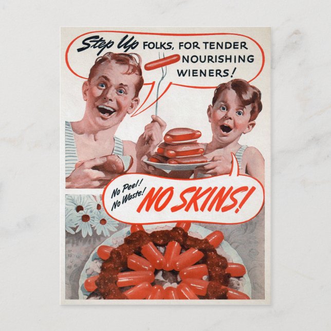 Vintage Hot Dog Ad Postcard (Front)