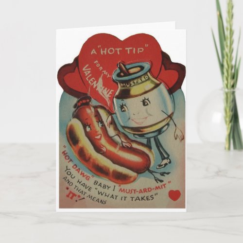 Vintage Hot Dog and Mustard Valentine Card