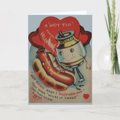 Vintage Hot Dog and Mustard Valentine Holiday Card