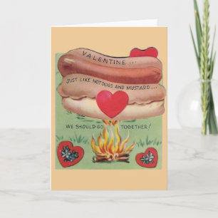 Vintage Hot Dog and Mustard Valentine Holiday Card
