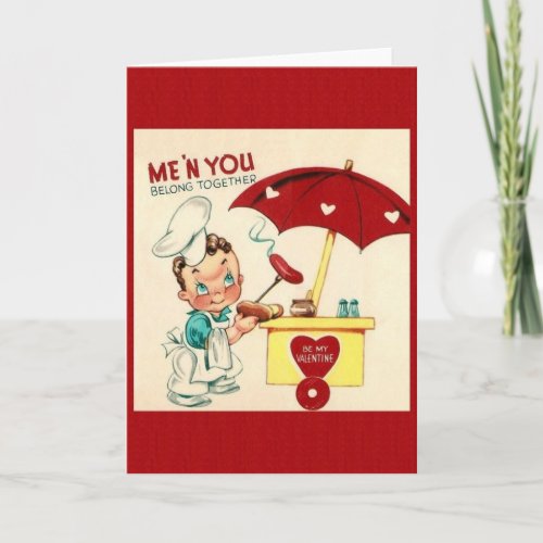 Vintage Hot Dog Vendor Valentine Holiday Card