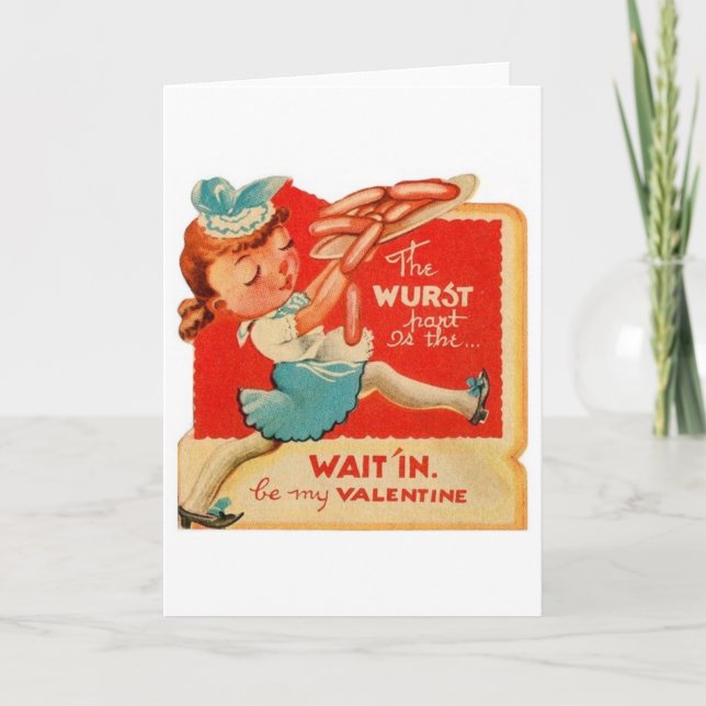 Vintage Hot Dog Waitress Valentine Greeting Card (Front)