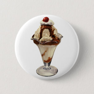 Vintage Hot Fudge Ice Cream Sundae Desserts Button