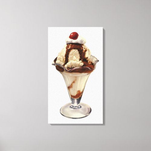 Vintage Hot Fudge Ice Cream Sundae Desserts Canvas Print