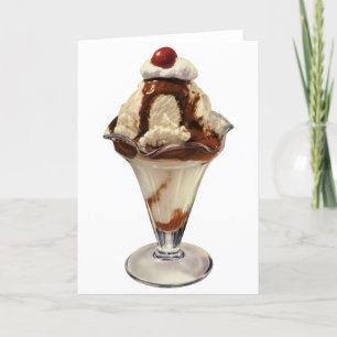 Vintage Hot Fudge Ice Cream Sundae Desserts Card