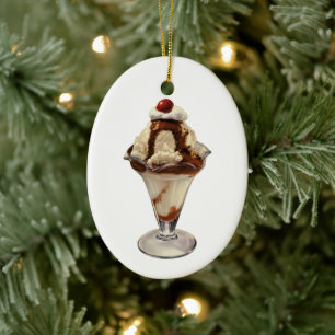 Vintage Hot Fudge Ice Cream Sundae Desserts Ceramic Ornament