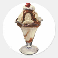 Vintage Hot Fudge Ice Cream Sundae Desserts Classic Round Sticker