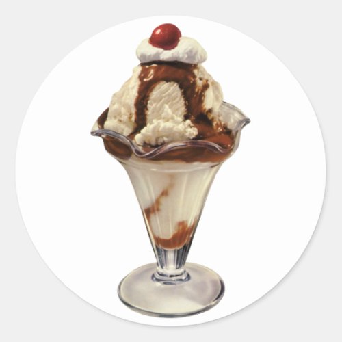 Vintage Hot Fudge Ice Cream Sundae Desserts Classic Round Sticker