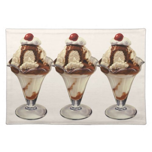 Vintage Hot Fudge Ice Cream Sundae Desserts Cloth Placemat
