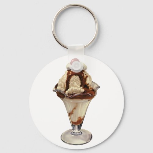 Vintage Hot Fudge Ice Cream Sundae Desserts Keychain