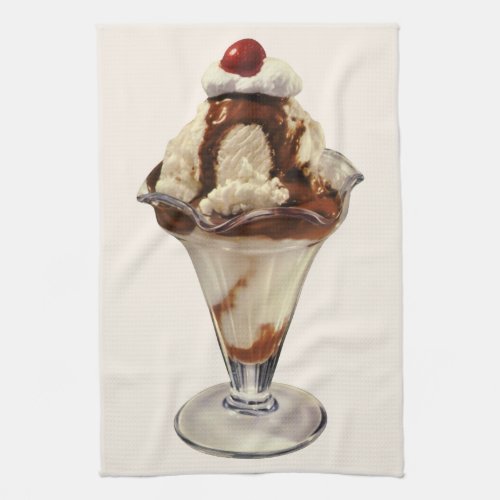 Vintage Hot Fudge Ice Cream Sundae Desserts Kitchen Towel