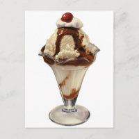 Vintage Hot Fudge Ice Cream Sundae Desserts Postcard
