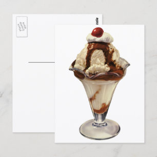 Vintage Hot Fudge Ice Cream Sundae Desserts Postcard