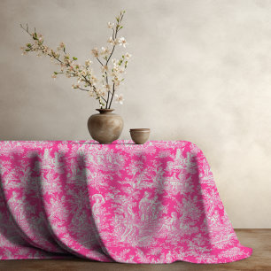 Vintage Hot Pink French Country Toile de Jouy Tablecloth