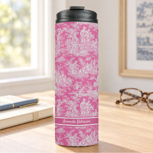 Vintage Hot Pink French Toile de Jouy Pattern Thermal Tumbler