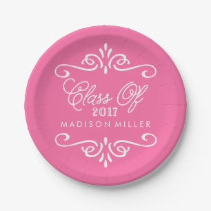 Vintage Hot Pink Graduation Party Paper Plates