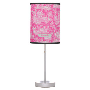 Vintage hot pink toile de jouy printed table lamp