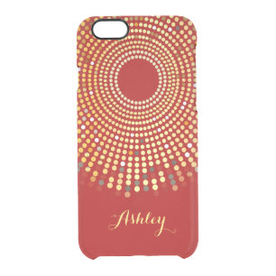 Vintage Hot Red Sparkle Radial Gold Dots Monogram Clear iPhone 6/6S Case