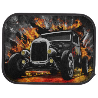 Vintage Hot Rod In Flames Car Mat