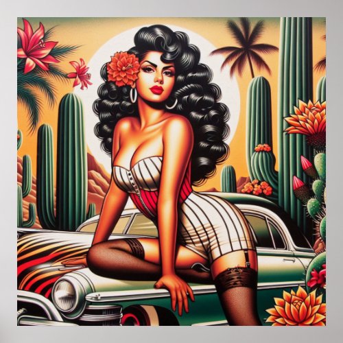Vintage Hot Rod Latina Girl Poster