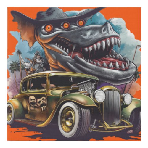 Vintage Hot Rod Monster Adventure Faux Canvas Print