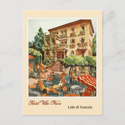 Vintage Hotel ad Lido Venezia Venice Beach Italy Postcard