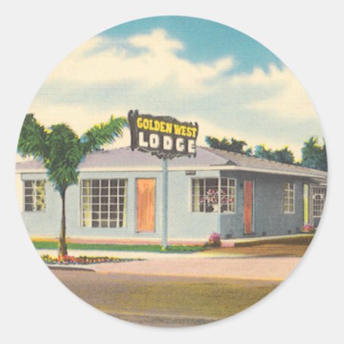 Vintage Hotel Golden West Lodge Motel Classic Round Sticker