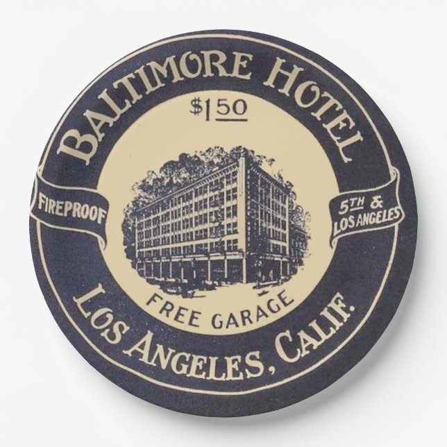 Vintage Hotel  Paper Plates (Front)