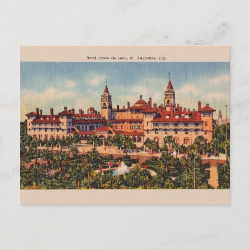 Vintage Hotel Ponce De Leon St Augustine Postcard