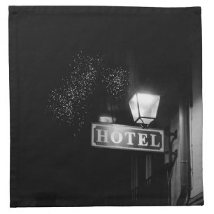 Vintage hotel sign, street light and many light cloth napkin