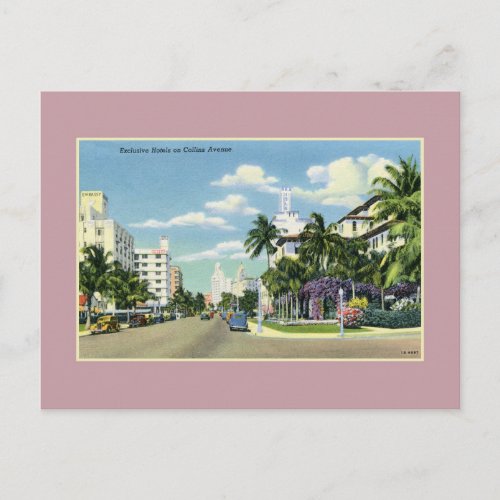 Vintage hotels on Collins Avenue Miami Beach Postcard