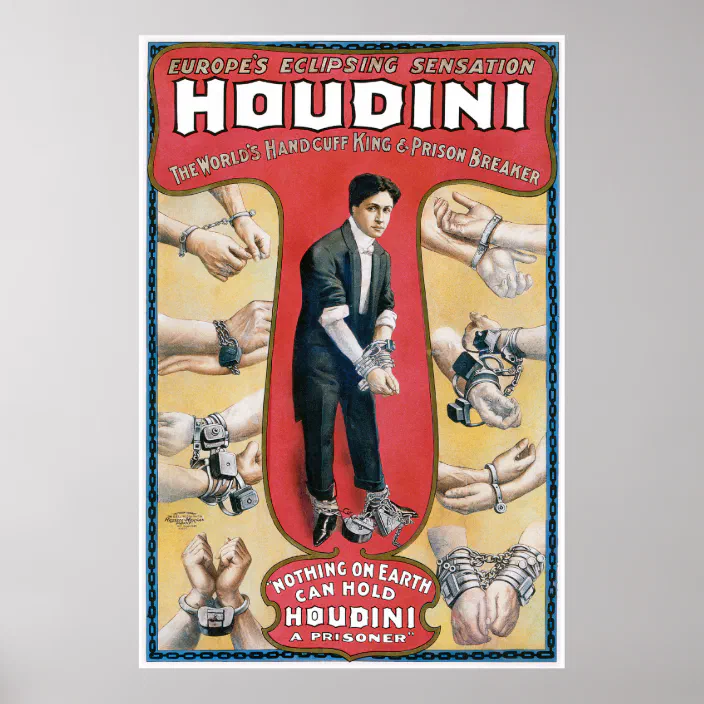 Art Poster Print of Vintage Advertisement For Houdini Handcuff King 