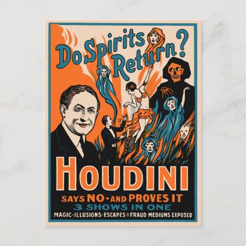 Vintage Houdini Magic Poster Postcard