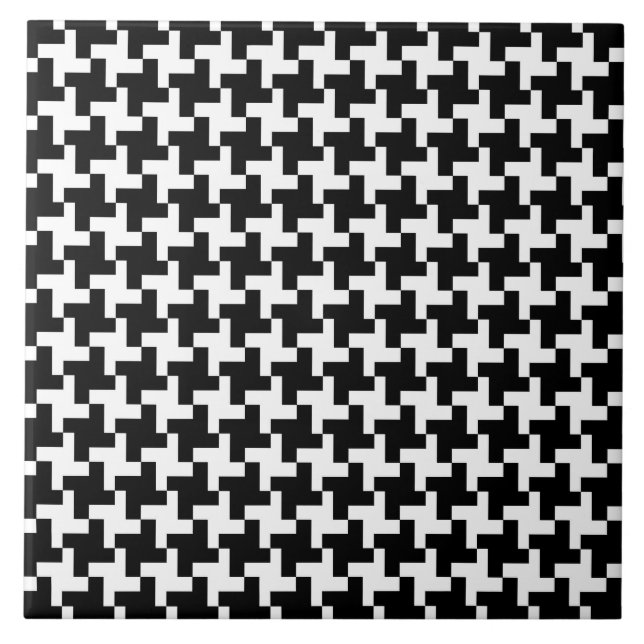 Vintage Houndstooth Pattern in Black & White Ceramic Tile (Front)