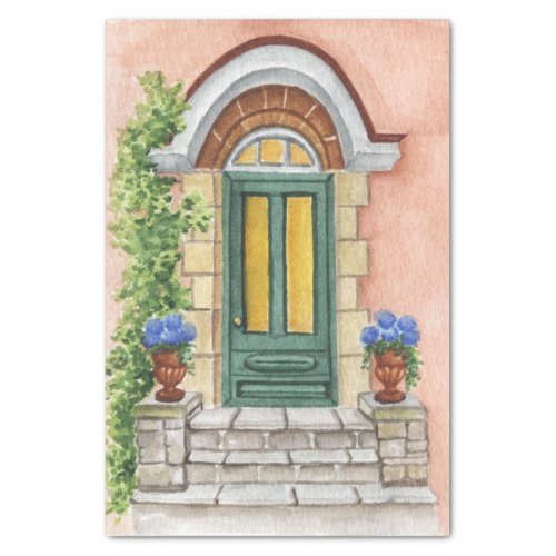 Vintage House Entrance Blue Hydrangea Tissue Paper