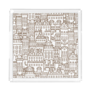 Vintage Houses: Architectural Seamless Pattern. Acrylic Tray