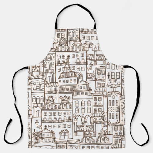 Vintage Houses Architectural Seamless Pattern Apron