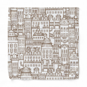 Vintage Houses: Architectural Seamless Pattern. Bandana