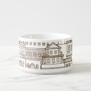 Vintage Houses: Architectural Seamless Pattern. Bowl