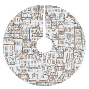 Vintage Houses: Architectural Seamless Pattern. Brushed Polyester Tree Skirt